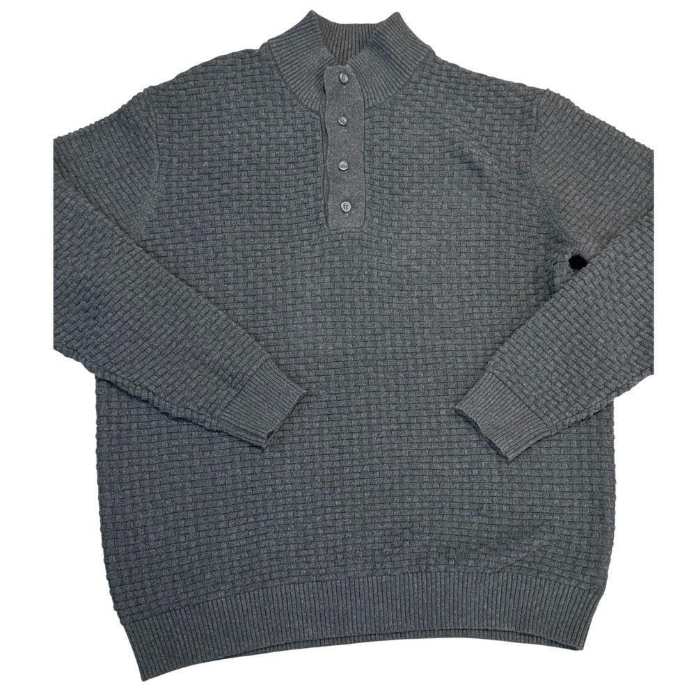 Fairlane & Sons Mens Large Charcoal‎ Gray Textured Knit Mock Neck Sweater